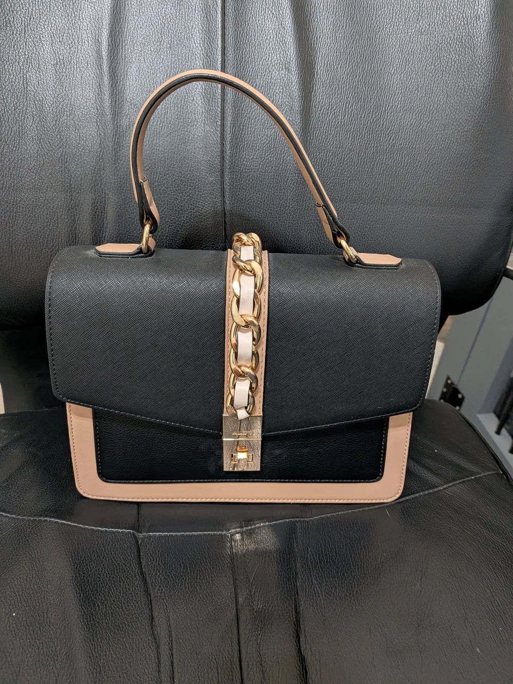 AldoTwo-Tone Black and Beige Top-Handle Satchel